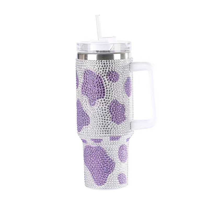 Rhinestone 40oz Double Wall Stainless Steel Vacuum Bling Tumbler With Handle