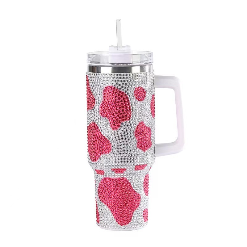 Rhinestone 40oz Double Wall Stainless Steel Vacuum Bling Tumbler With Handle