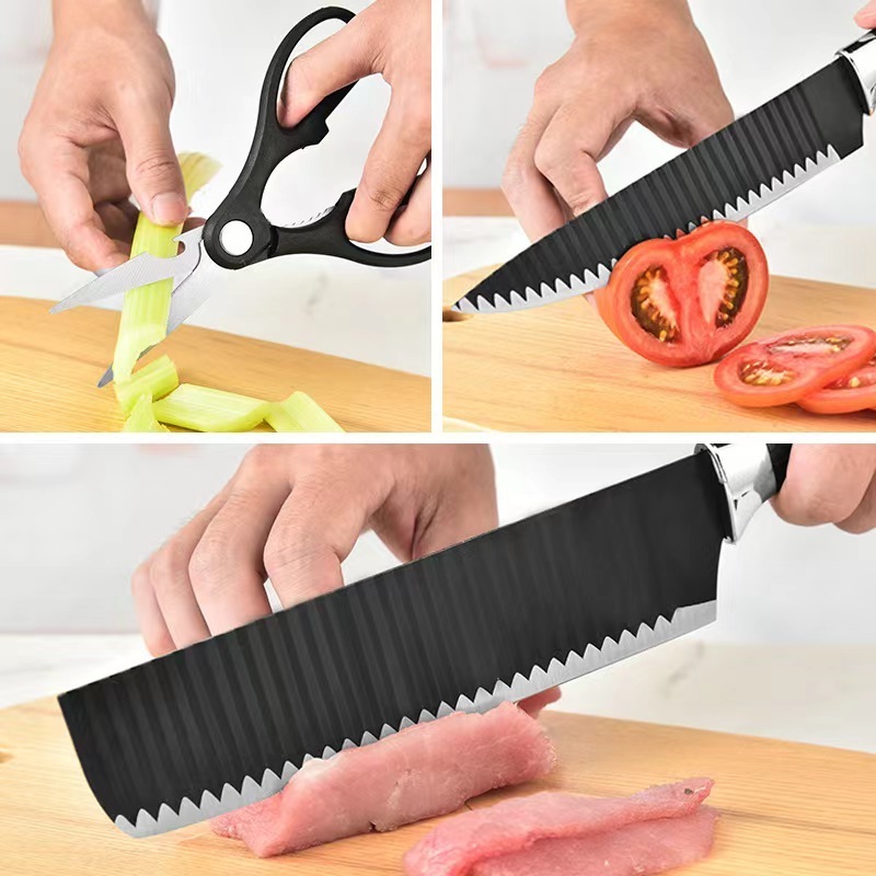 2022 NEW  Hot Sales 6pcs stainless steel Non-Stick Coating Black Kitchen Knife Set Gift Box Knives