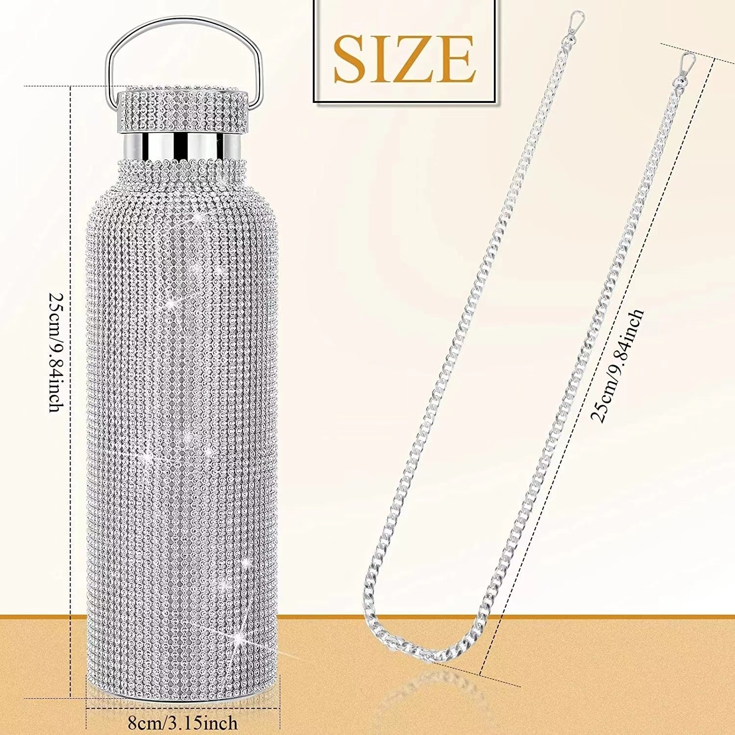 Insulated Bottle Bling Rhinestone Stainless Steel Thermal Bottle Diamond Thermo Silver Water Bottle with Lid Water Cup