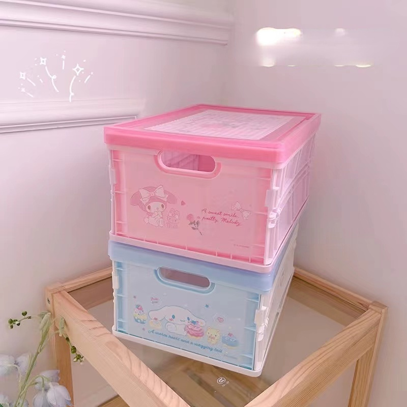 Sanrio Cinnamoroll Folding Storage Crate with Lid Large Book Toy Storage Organizer