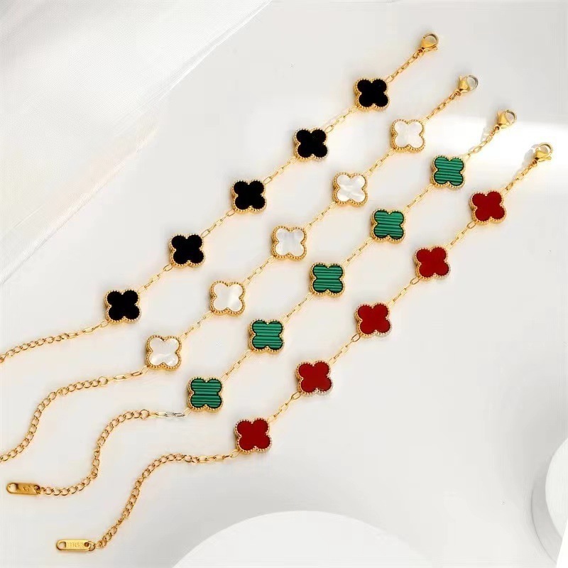 Wholesale High Quality Designer Jewelry Double Sided Four Leaf Clover Bracelet 18K gold Stainless Steel Clover Bracelets