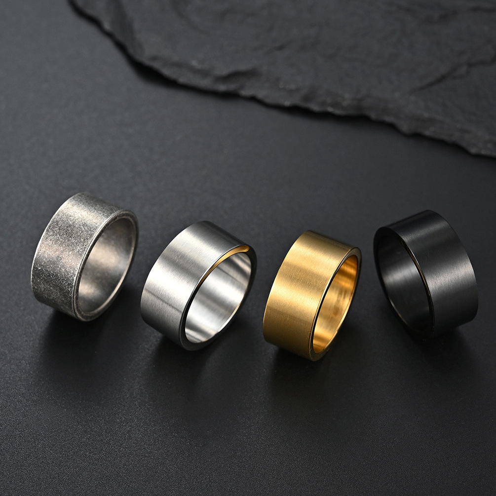 10mm Wide simple inside and outside flat matte brushed Stainless steel ring vintage silver men's hipster hip Hop Ring hand