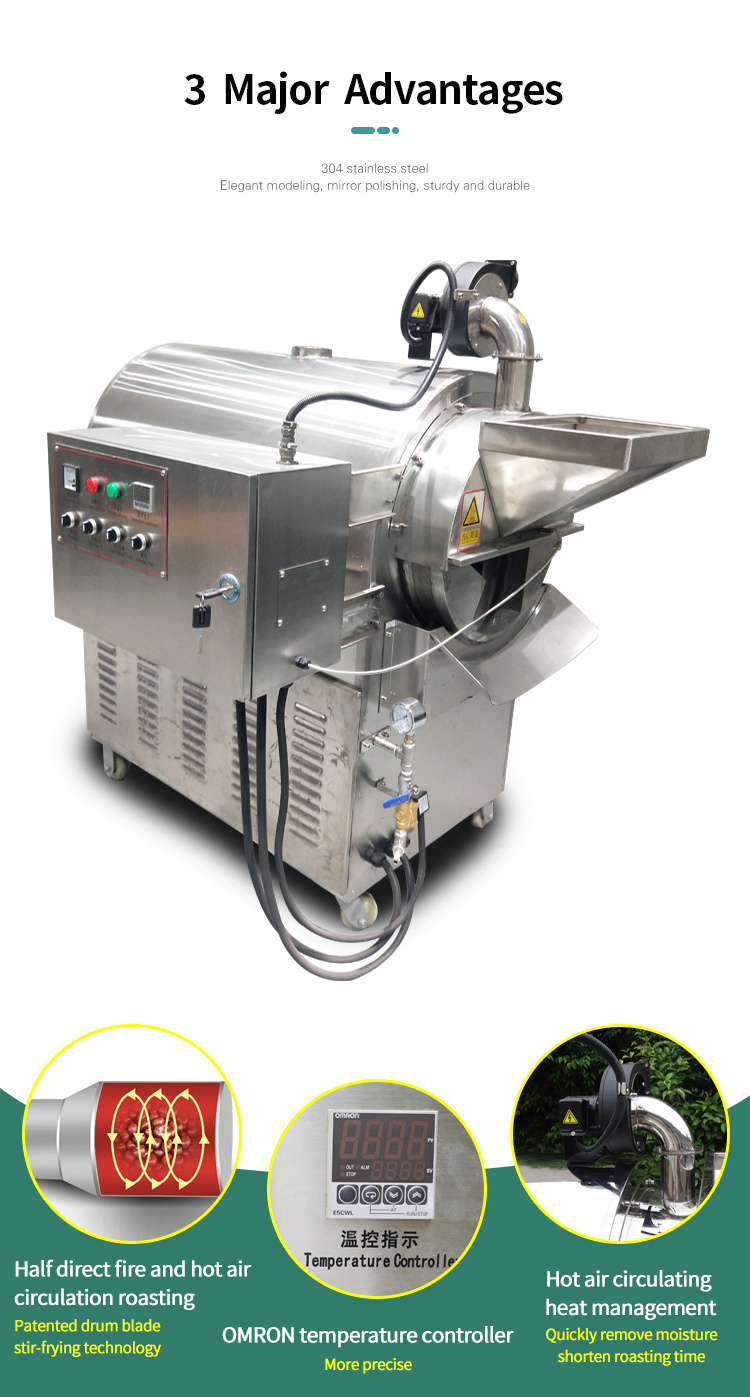 Multifunction stainless steel corn roasting machine peanut roaster machine 30kg 40kg50kg coffee roaster  for sale