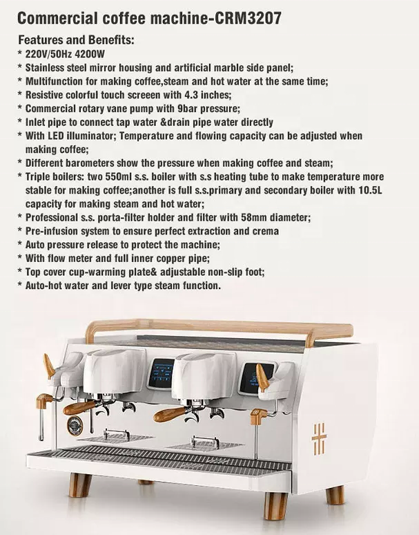 Commercial cafe shop espresso coffee machine automatic professional Italy cafe maker machine double group coffee machine