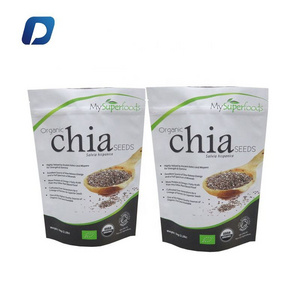 Customized Doypack Chia Seeds Packaging Bag Stand up Pouch Resealable Mylar Bags with Window Food PE Gravure Printing Zipper Top