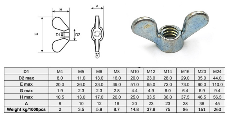 China supplier brass m5 m6 m8 wing head bolt with wing nut Butterfly Nuts