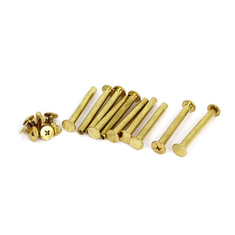 China custom m2 m5 m8 5mm 8mm 12mm 70 mm 1/8 brass book binding post rivets slotted chicago screw color male and female screws