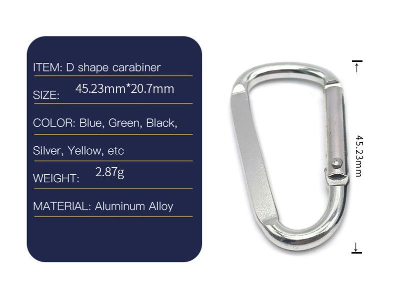 China wholesale custom logo small lock climbing keychain snap hook metal spring clip hook aluminum d-shaped carabiner 5mm