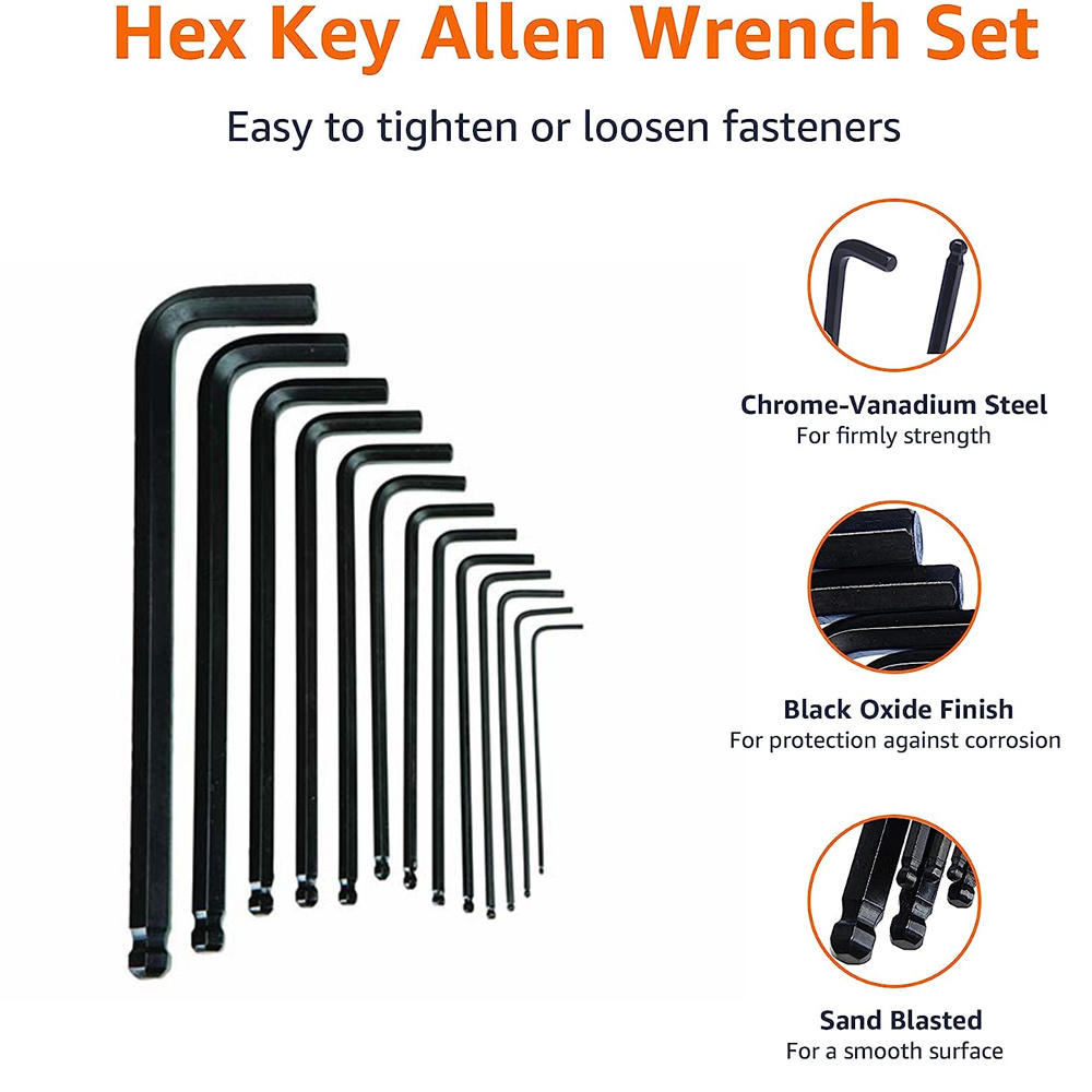 Key wrench set china wholesale customized hex   3mm 4mm 5mm 6mm industrial grade allen key set carbon steel L-shaped hex wrench