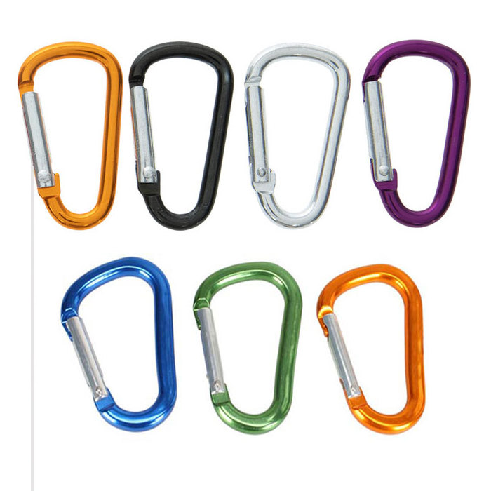 China wholesale custom logo small lock climbing keychain snap hook metal spring clip hook aluminum d-shaped carabiner 5mm