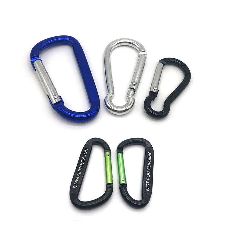 China wholesale custom logo small lock climbing keychain snap hook metal spring clip hook aluminum d-shaped carabiner 5mm