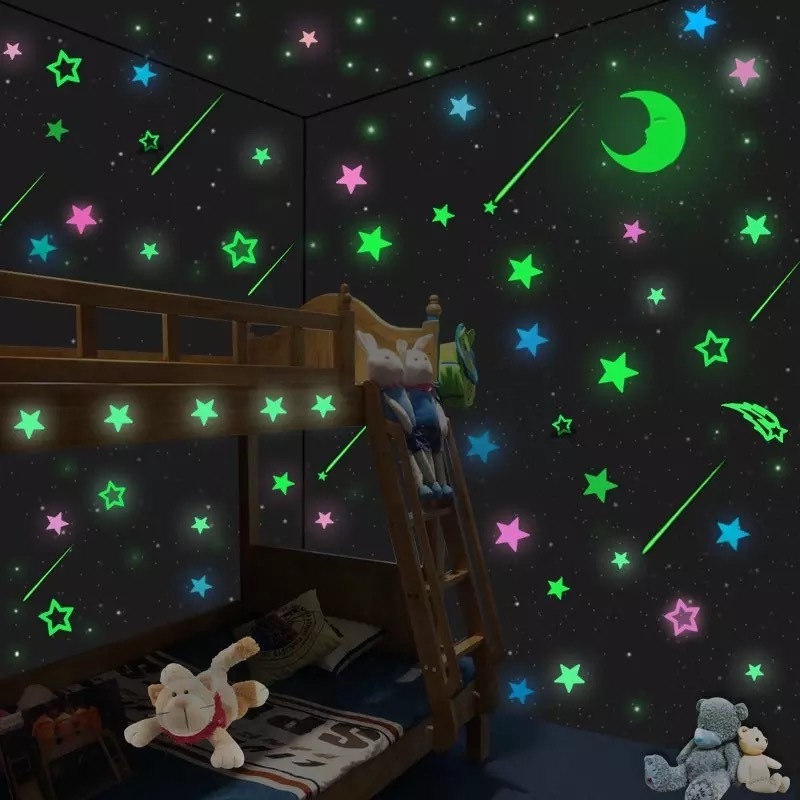 Custom pvc wall stickers kids room decoration glow in the night stars sticker