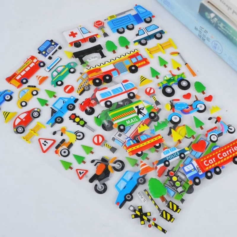 3D Bubble Sticker Car Truck Plane Traffic Waterproof Cartoon Anime Stickers For Girl Boy Kids