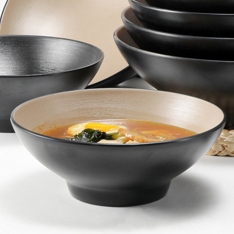 Custom Unbreakable Black Matte 2 Colors Plastic A5 Melamine Ramen Rice Noodle Soup Bowl For Restaurant