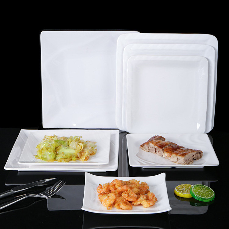 Wholesale Bulk Unbreakable White Square 7/8/9/10/11/12 Inch Restaurant Melamine Dinner Plates For Catering