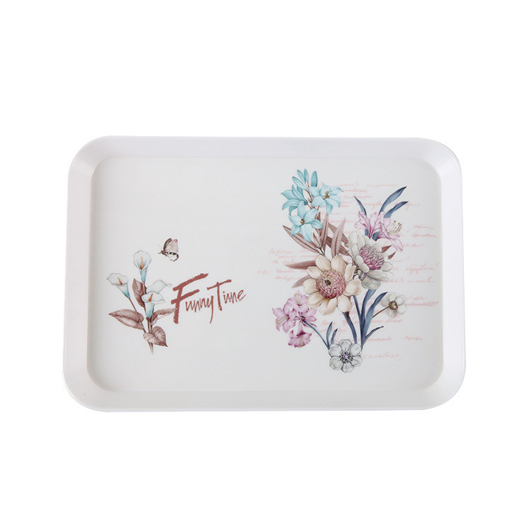 Customized Design Blank Food Grade Rectangle Melamine Dry Fruits Serving Decorative Trays With Logo