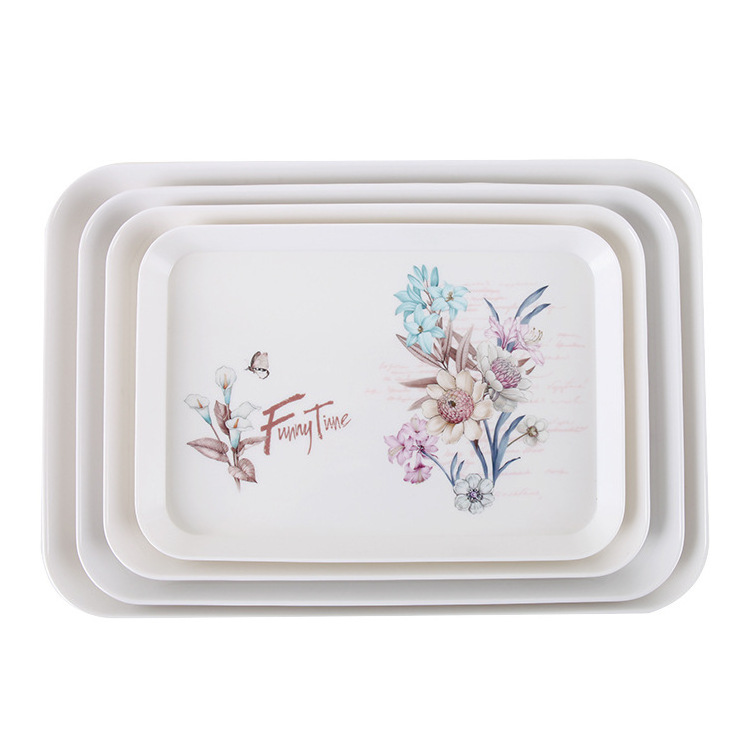 Customized Design Blank Food Grade Rectangle Melamine Dry Fruits Serving Decorative Trays With Logo