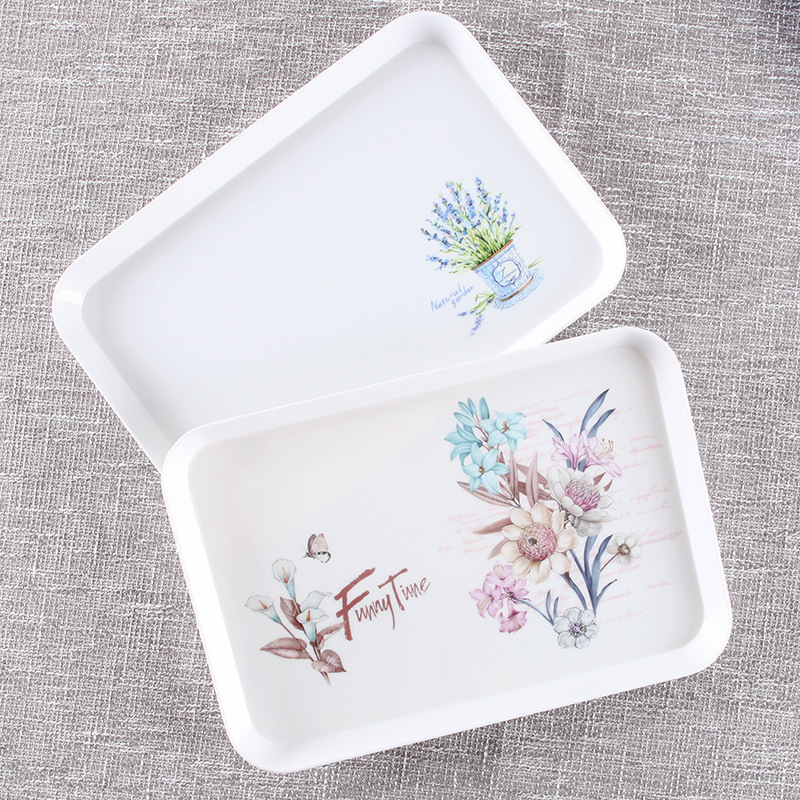 Customized Design Blank Food Grade Rectangle Melamine Dry Fruits Serving Decorative Trays With Logo