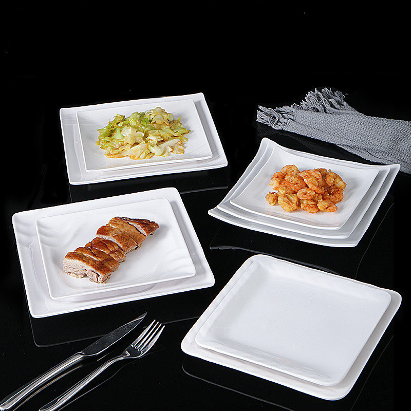 Wholesale Bulk Unbreakable White Square 7/8/9/10/11/12 Inch Restaurant Melamine Dinner Plates For Catering