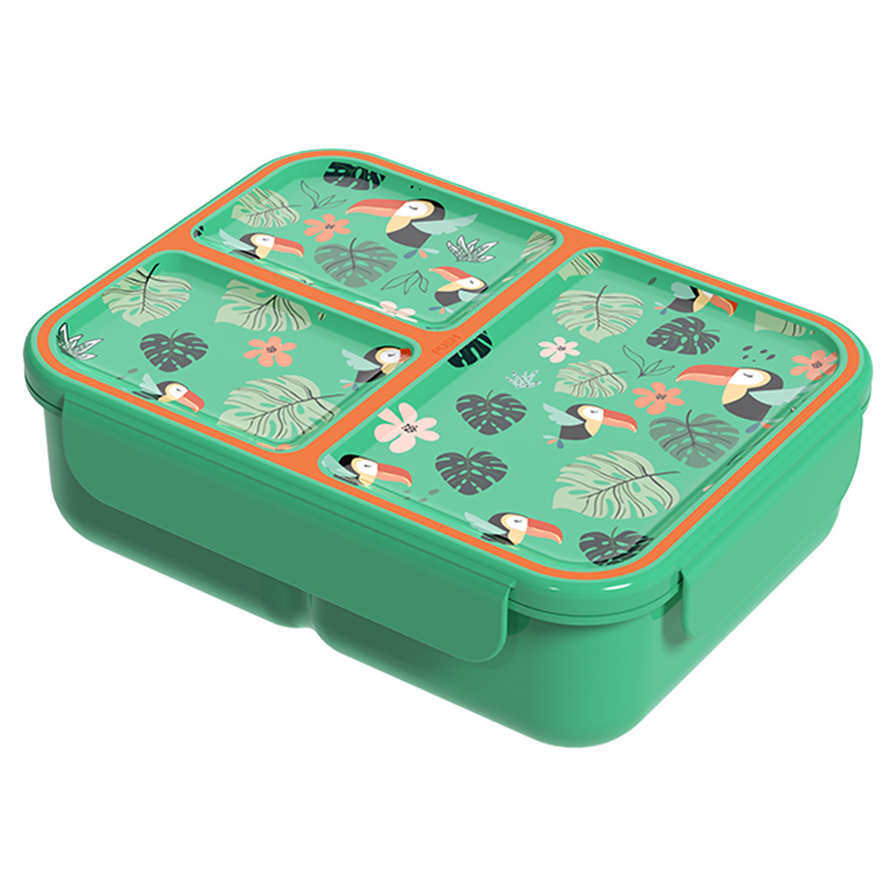 3 Compartments School Lunch Box Single Layer Bento Container Plastic Food Box for Teenagers