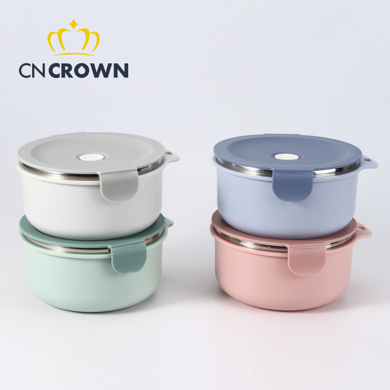 Customized logo 1 layer 304 stainless steel leakproof round 900ml school bento lunch box with locks from CNCrown