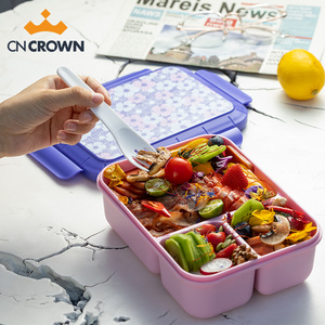 Custom Logo Grid Plastic Bento Box Food Container Leak Proof Lunch Box Bpa Free with Ice Pack