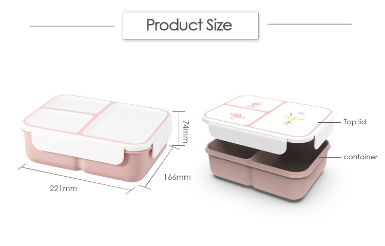 3 Compartments School Lunch Box Single Layer Bento Container Plastic Food Box for Teenagers