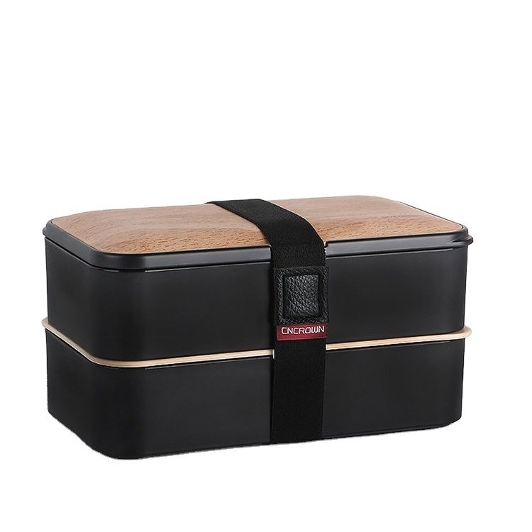 Bento Lunch Box With Divider and Cutlery Lunch Containers for Kids Bamboo Fiber Double Layer Lunch Box with Bamboo Lid