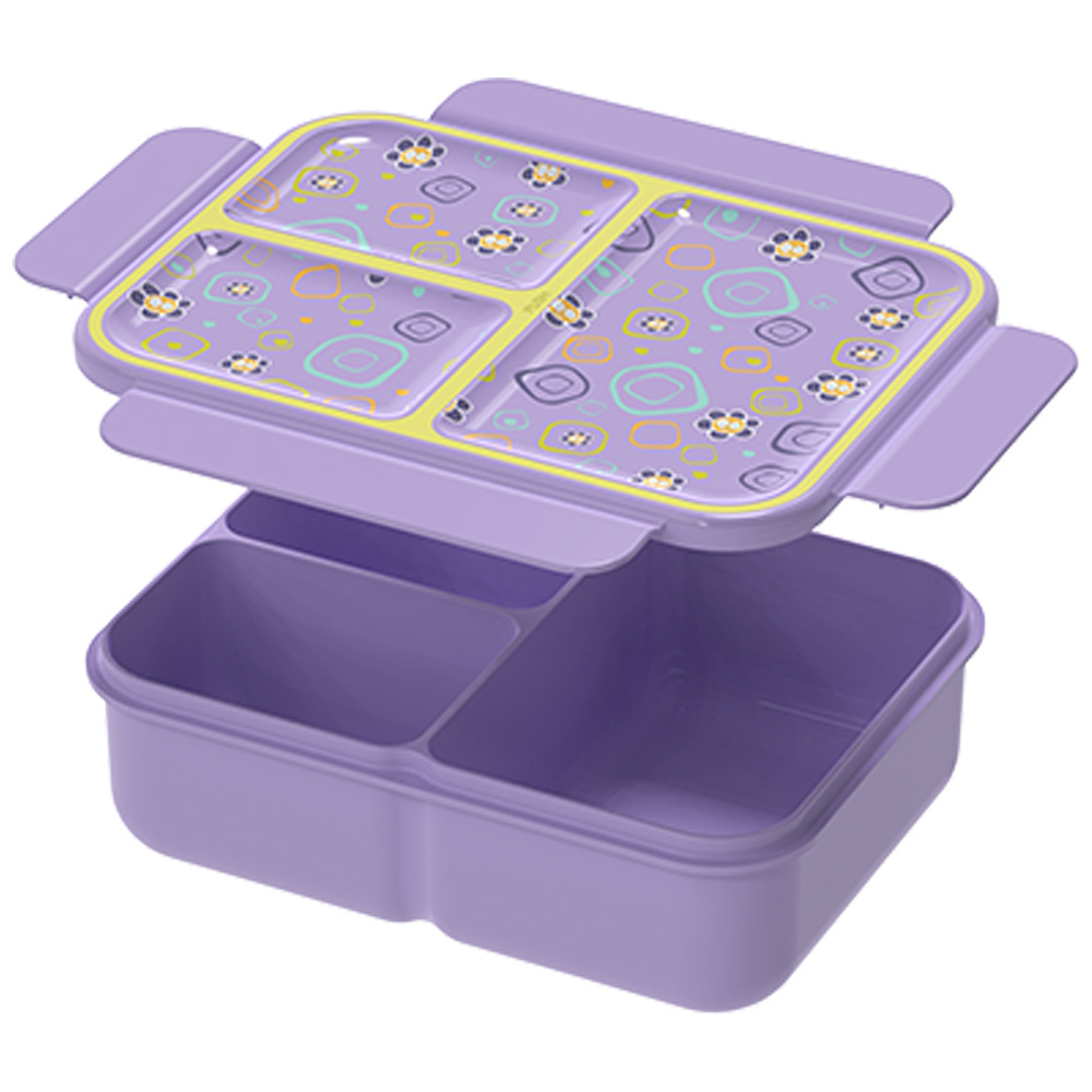 3 Compartments School Lunch Box Single Layer Bento Container Plastic Food Box for Teenagers