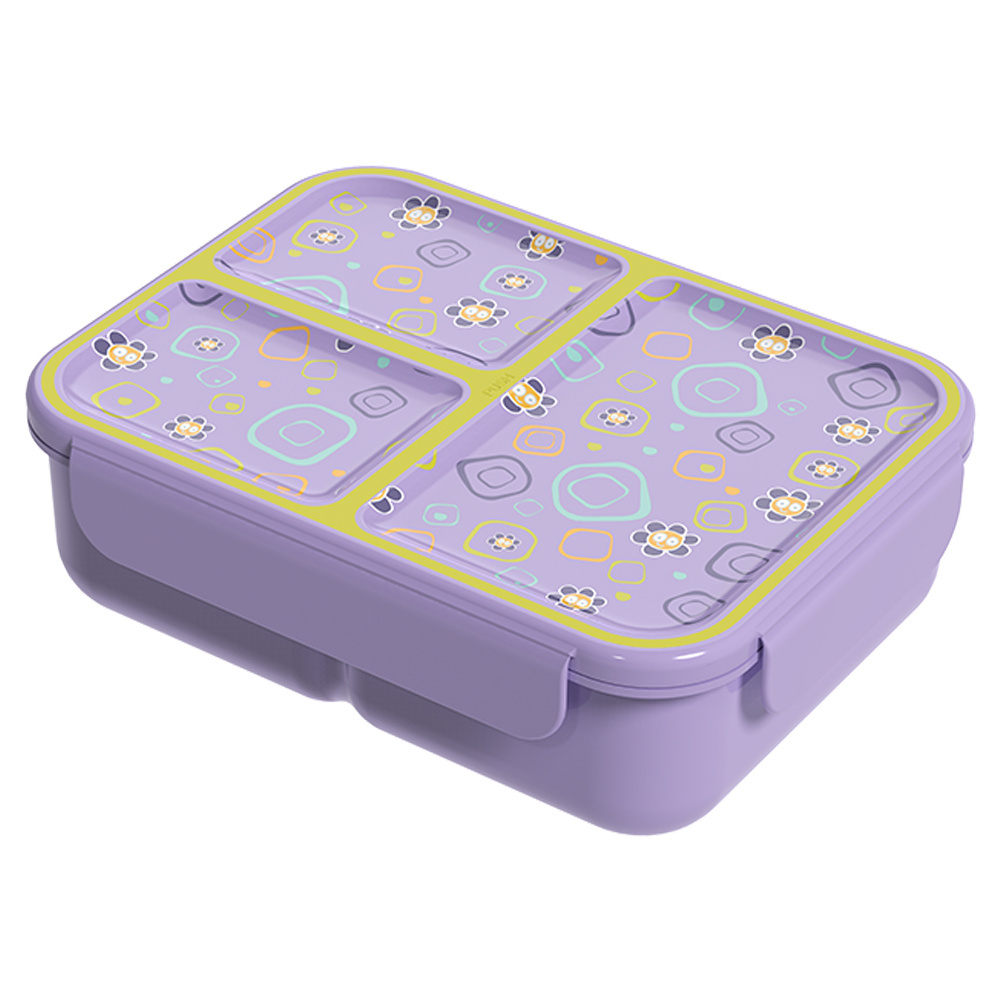 3 Compartments School Lunch Box Single Layer Bento Container Plastic Food Box for Teenagers