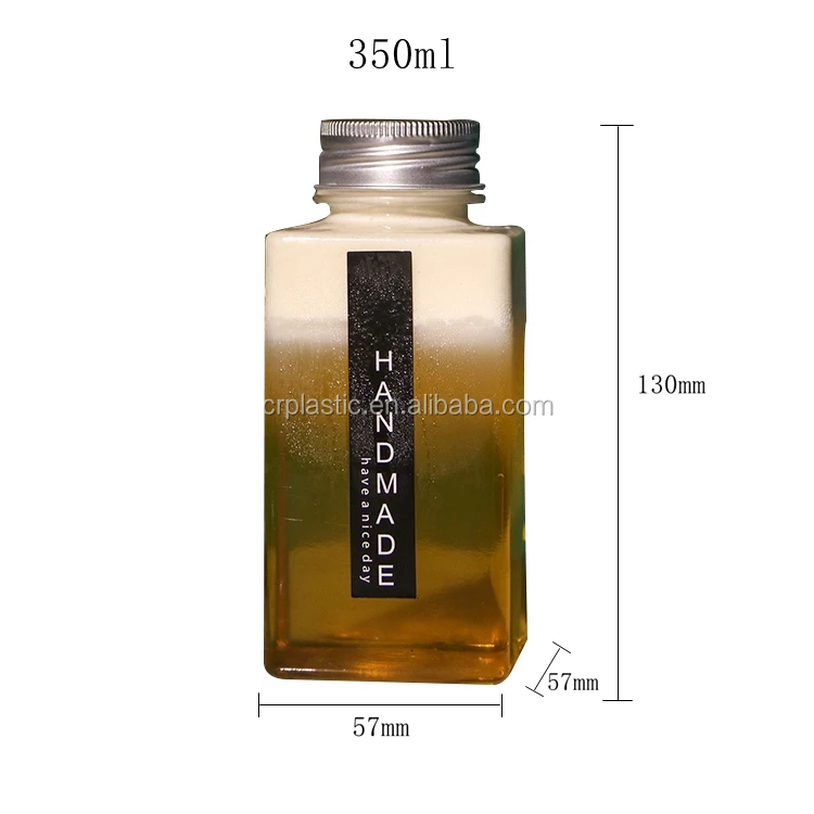 Wholesale 350ml PET square soda lemonade plastic bottle pet milk tea juice bottle