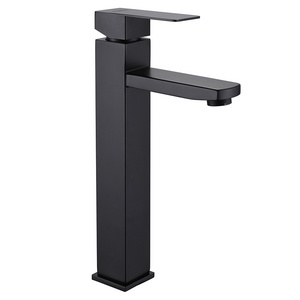 Manufacturer Modern Long Neck 304 Stainless Steel Water Tap Matte Black Bathroom Tall Basin Faucet For Sale