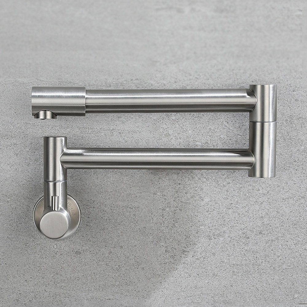 Wall Mounted Stainless steel Single Cold Sink Tap Rotate Spout Brass Concealed Single Hole Folding Kitchen Faucet