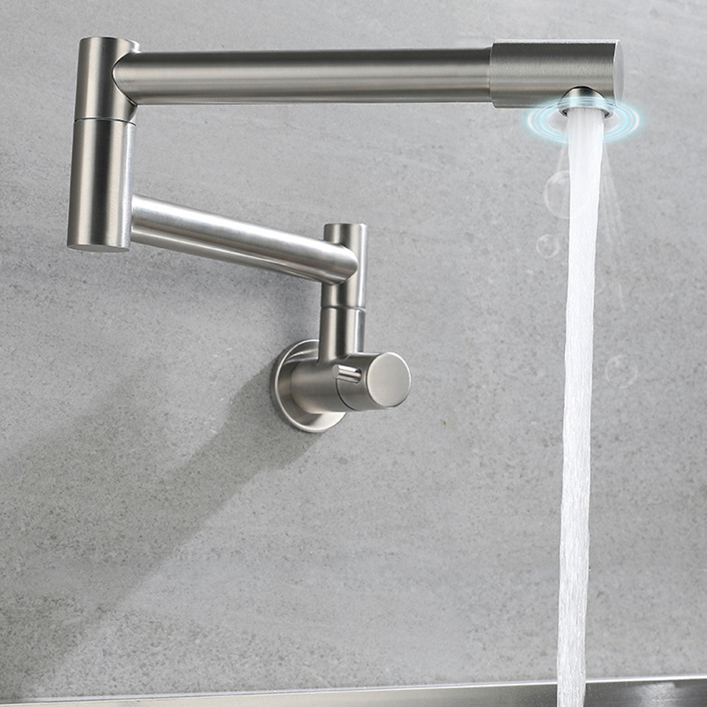 Wall Mounted Stainless steel Single Cold Sink Tap Rotate Spout Brass Concealed Single Hole Folding Kitchen Faucet