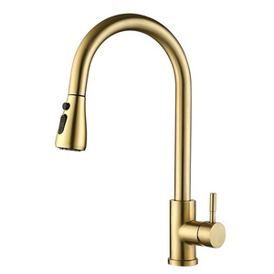 Modern Luxury Deck Mounted Water Taps Gold Kitchen Sink Pull Out Faucet With 360 Swivel Utility Mixers