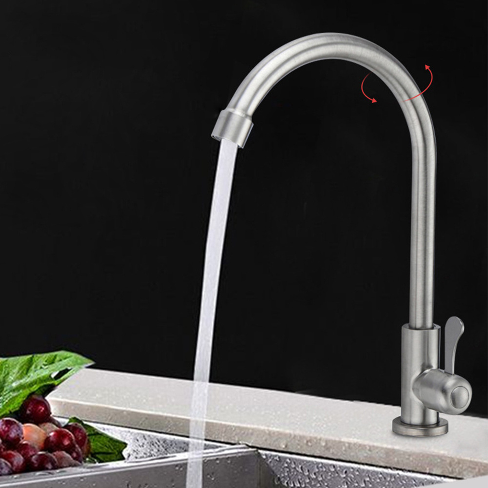 Factory Directly Supply Cheap Price Stainless Steel Single Cold Water Tap Brushed Industrial Kitchen Sink Faucets