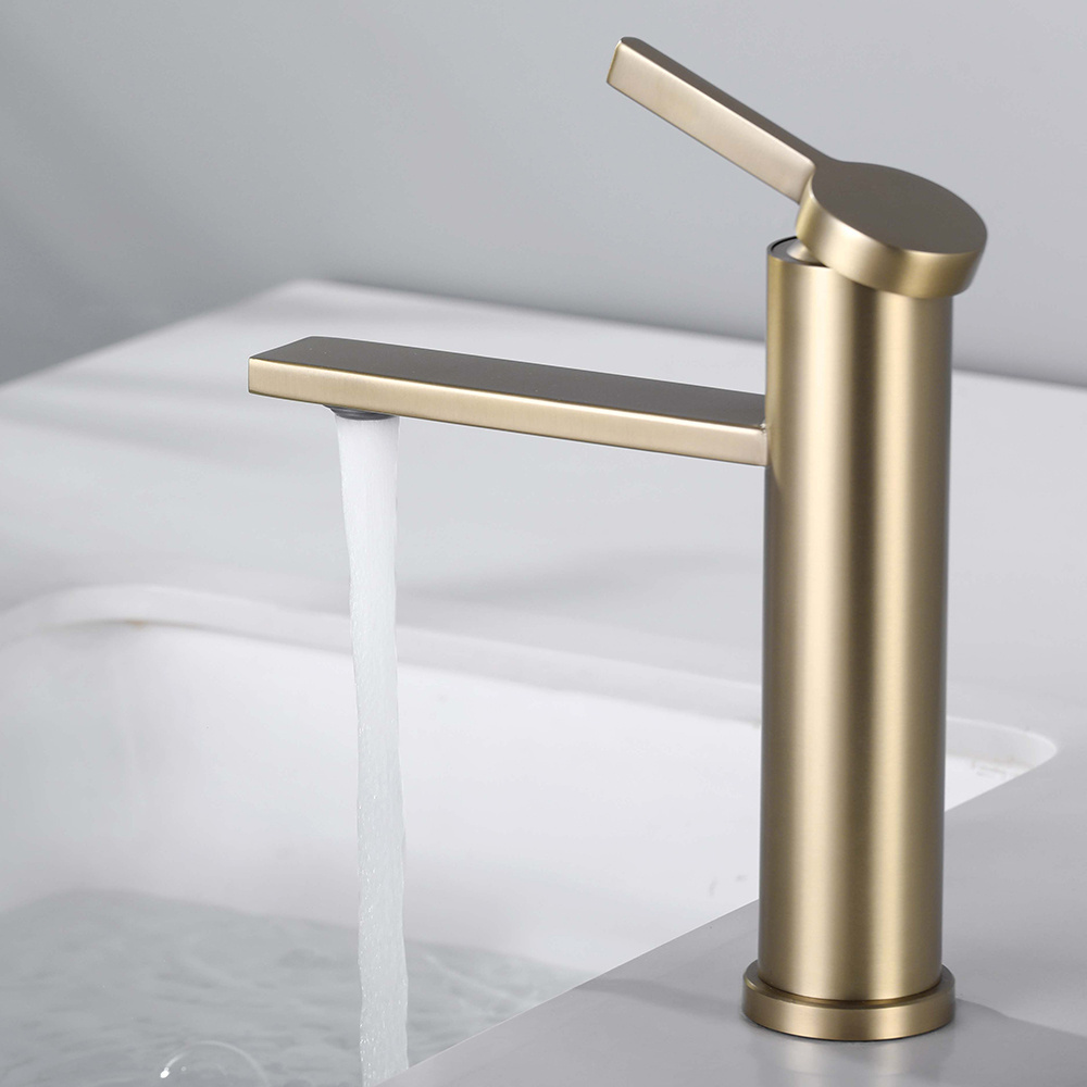 Modern 304 Stainless Steel Advanced Luxury Brushed Gold Hot And Cold Water Basin Faucet For Hotel Bathroom