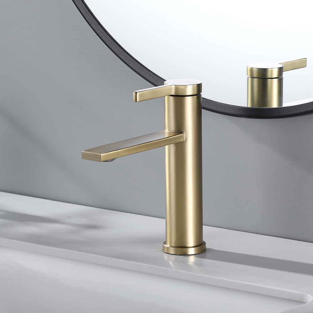 Modern 304 Stainless Steel Advanced Luxury Brushed Gold Hot And Cold Water Basin Faucet For Hotel Bathroom