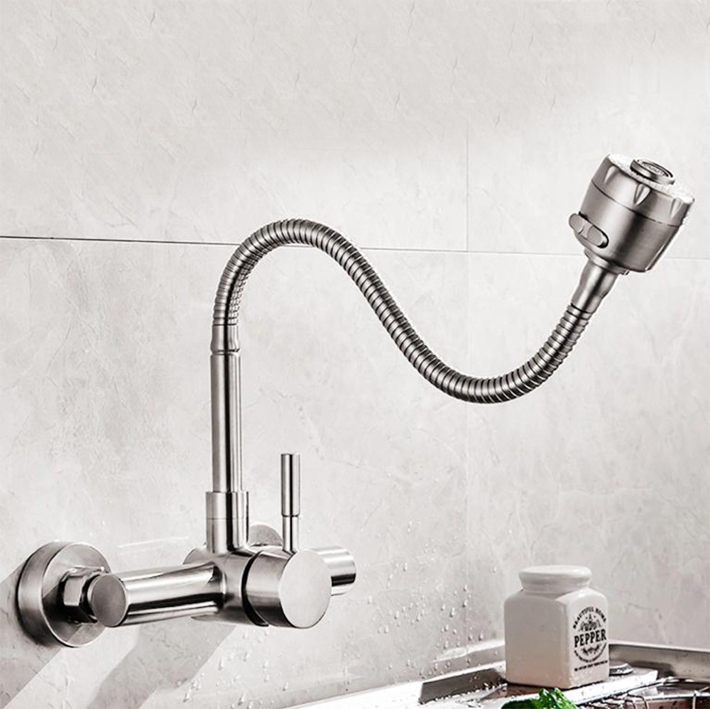 Modern Household Wall Mounted Concealed Double Holes Hot And Cold Mixed Stainless Steel kitchen Sink Faucet