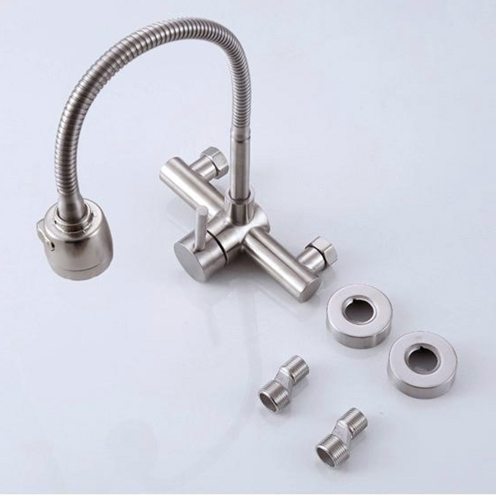 Modern Household Wall Mounted Concealed Double Holes Hot And Cold Mixed Stainless Steel kitchen Sink Faucet