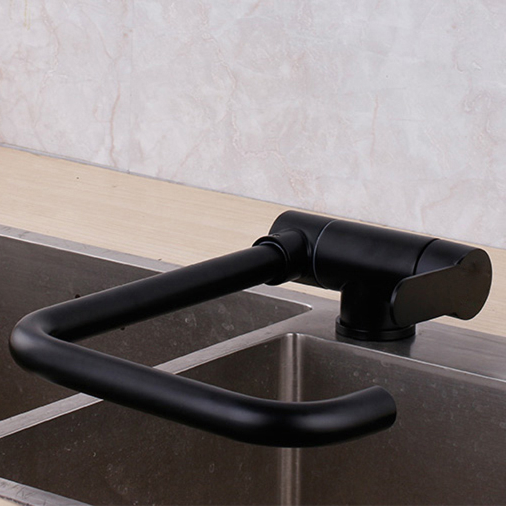 High Quality Stainless Steel Matte Black Classic Single Handle Deck Mounted Hot And Cold Water Tap Folding Kitchen Sink Faucet