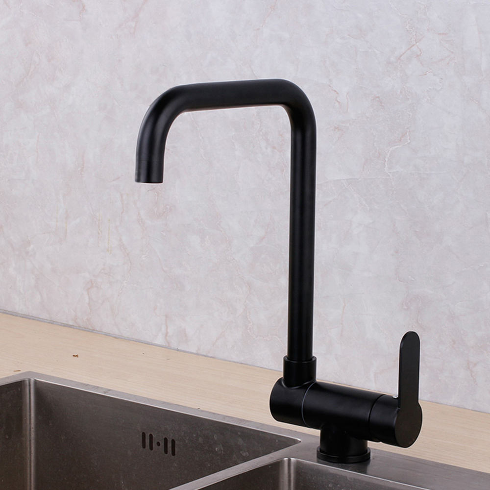 High Quality Stainless Steel Matte Black Classic Single Handle Deck Mounted Hot And Cold Water Tap Folding Kitchen Sink Faucet