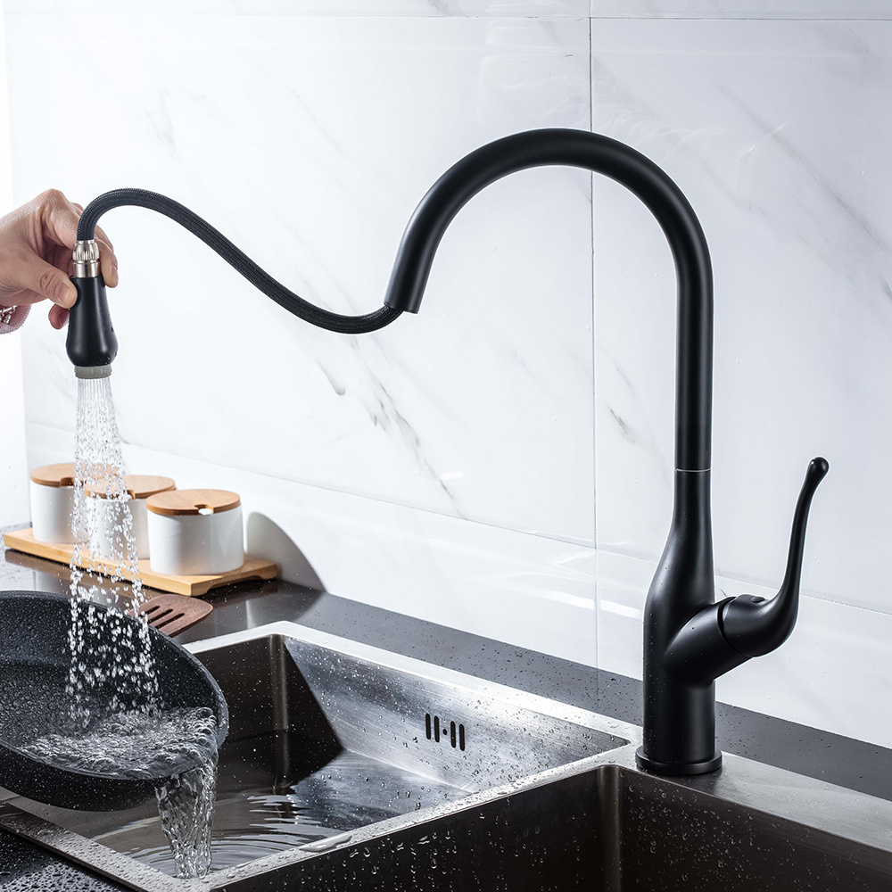 Smart Touch Black Water Tap Two Functions Pull Out Spray 360 Degree Rotation Sensor Kitchen Sink Faucets