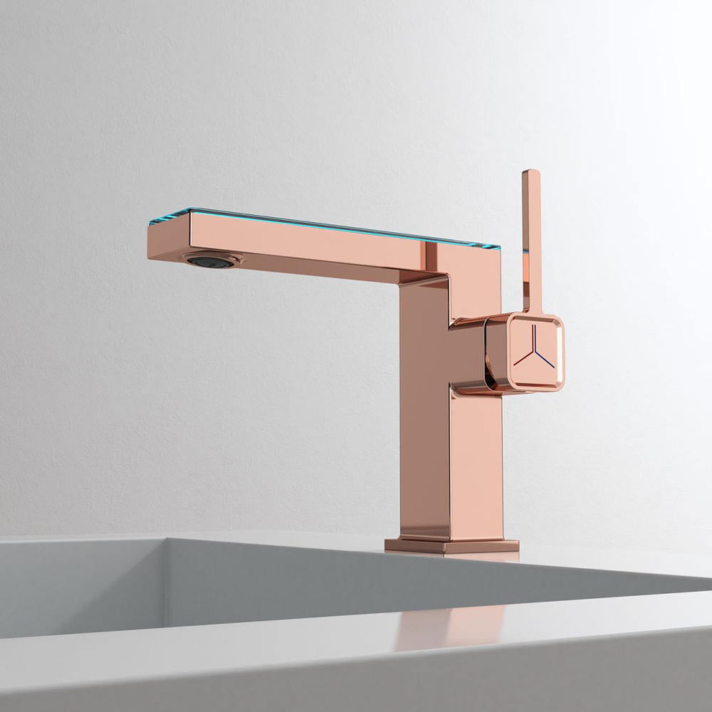 New Design Rose Gold LED Intelligent Digital Display Copper Hot Cold Water Bathroom Basin Mixer Tap Faucet Glass Basin Faucet