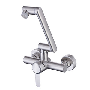 304 Stainless Steel Wall Mounted Universal Rotating Robot Arm Single handle Double Hole Kitchen Sink Water Tap Faucet