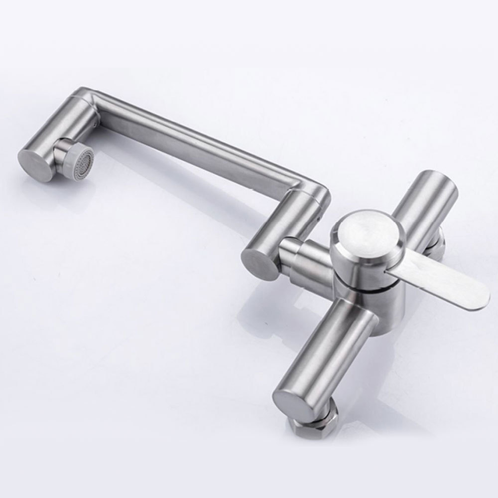 304 Stainless Steel Wall Mounted Universal Rotating Robot Arm Single handle Double Hole Kitchen Sink Water Tap Faucet