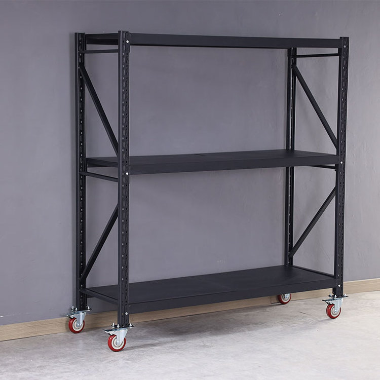 Factory Made Black 4 Tier Removable Light Shelf Warehouse Storage Racks Shelving Units