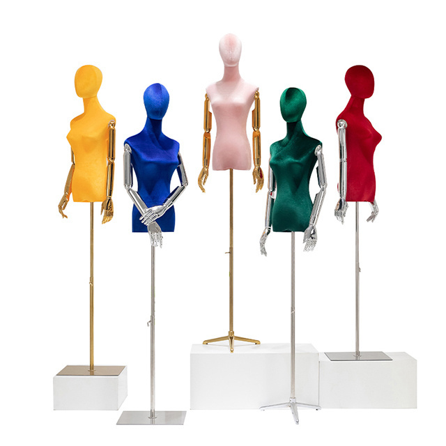 Clothing store fashion female mannequin velvet with gold and silver arm realistic body torso model