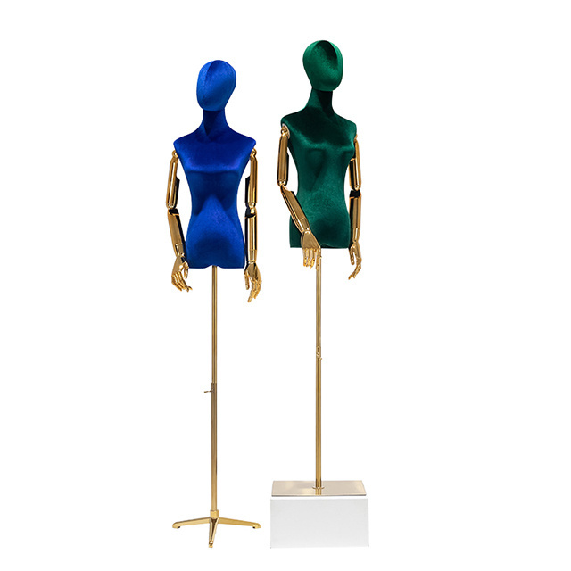 Clothing store fashion female mannequin velvet with gold and silver arm realistic body torso model